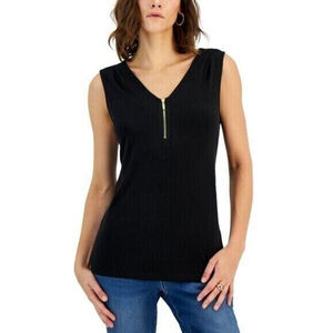 INC International Concepts Women's Medium Sleeveless Black 1/4-Zip Top NWT